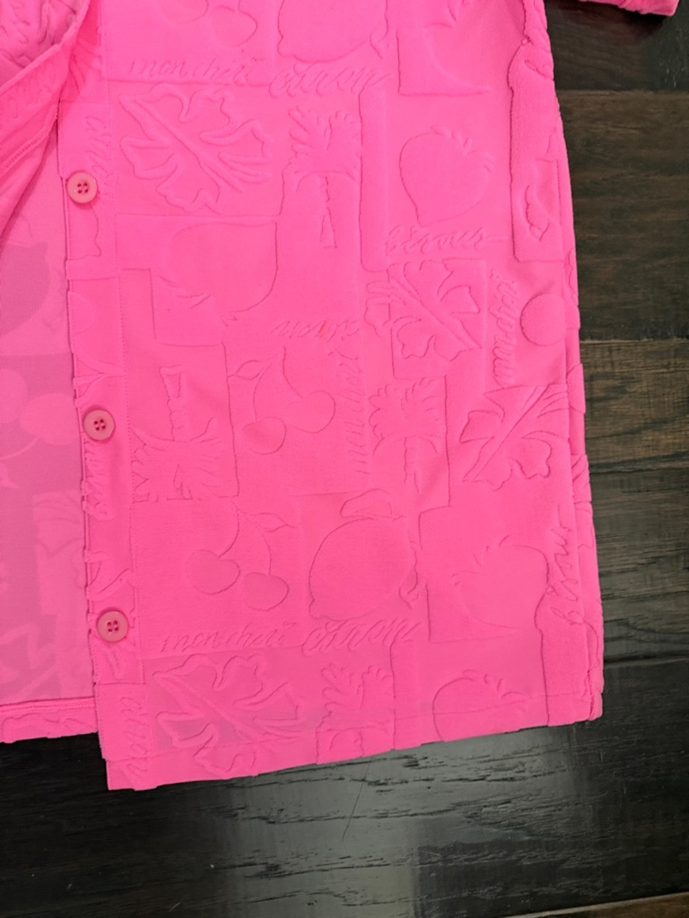 Beach Riot Neon Pink Mabel Embossed Terry Short Sleeve Swim Cover Up Top L - Picture 5 of 12